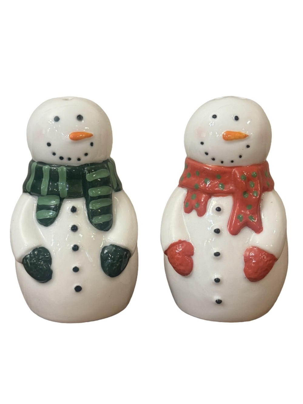 Vintage Ceramic Snowman Whimsical Salt Pepper Shaker Hand-Painted Holiday EUC